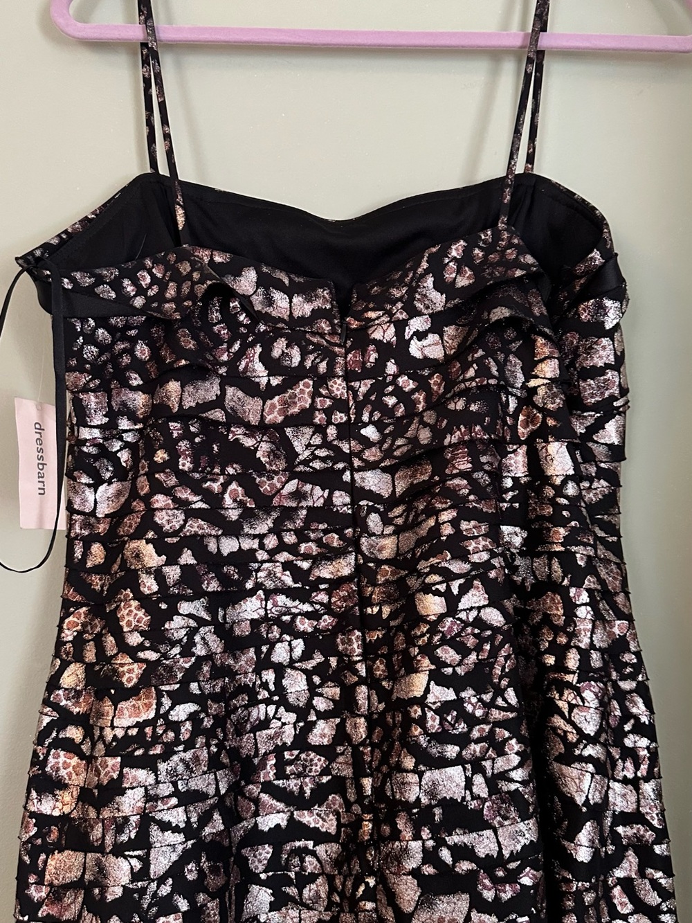 Dressbarn Black Metallic Rose Gold Party Dress, size 16.